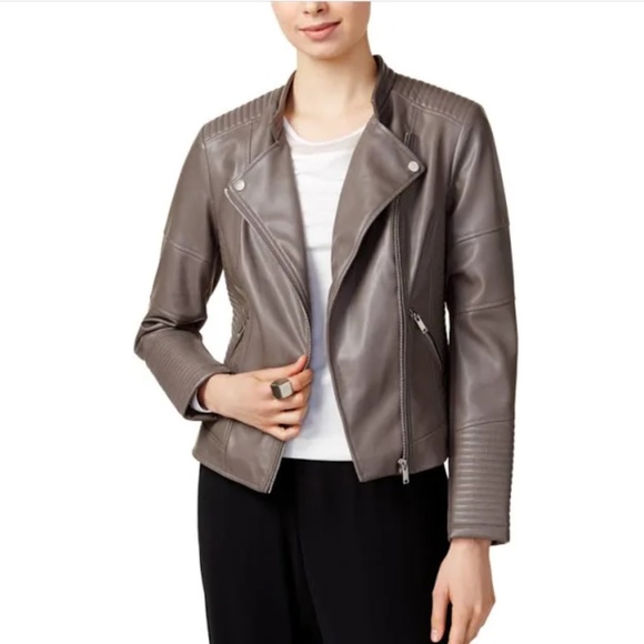 Bar III Jackets & Blazers - Bar lll Women’s Grey Faux Leather Motorcycle Jacket Small